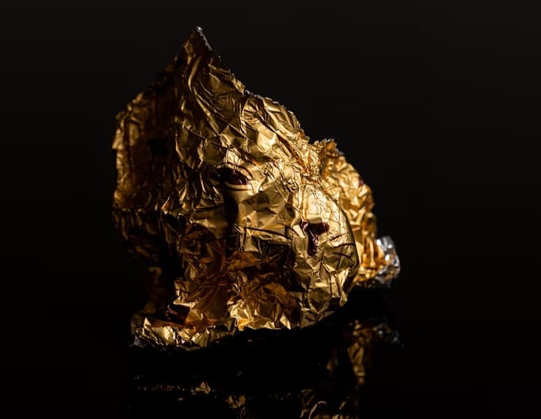 Close-up of a gold metallic surface with rich golden tones and reflective texture, representing precious metals such as gold.